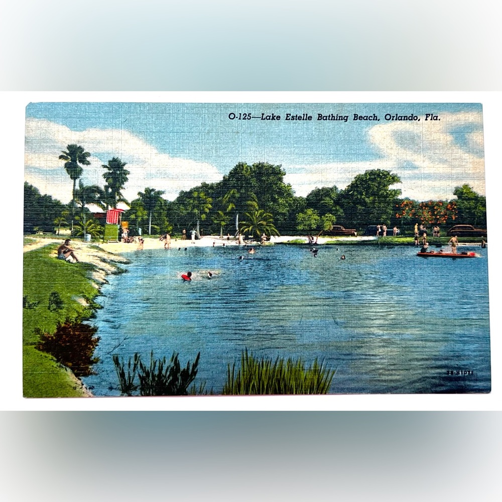 Lake Estelle Bathing Beach, Orlando Florida Vintage Linen Postcard Unposted